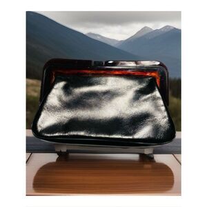 Vintage 70’s Margolm Patent Leather Clutch with Tortoiseshell Frame ~ Black